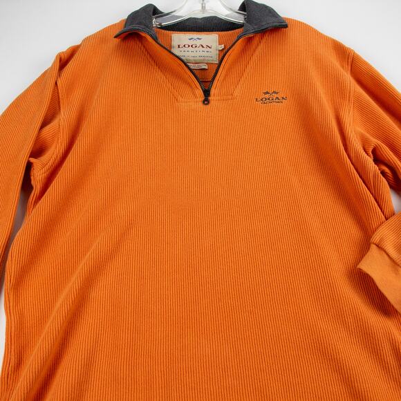 Logan Yachting Men's Corduroy Long Sleeve Polo Orange Zip 100% Cotton Small - Picture 4 of 11